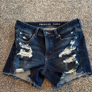American Eagle Outfitters Ripped Jean Shorts - Dark Blue